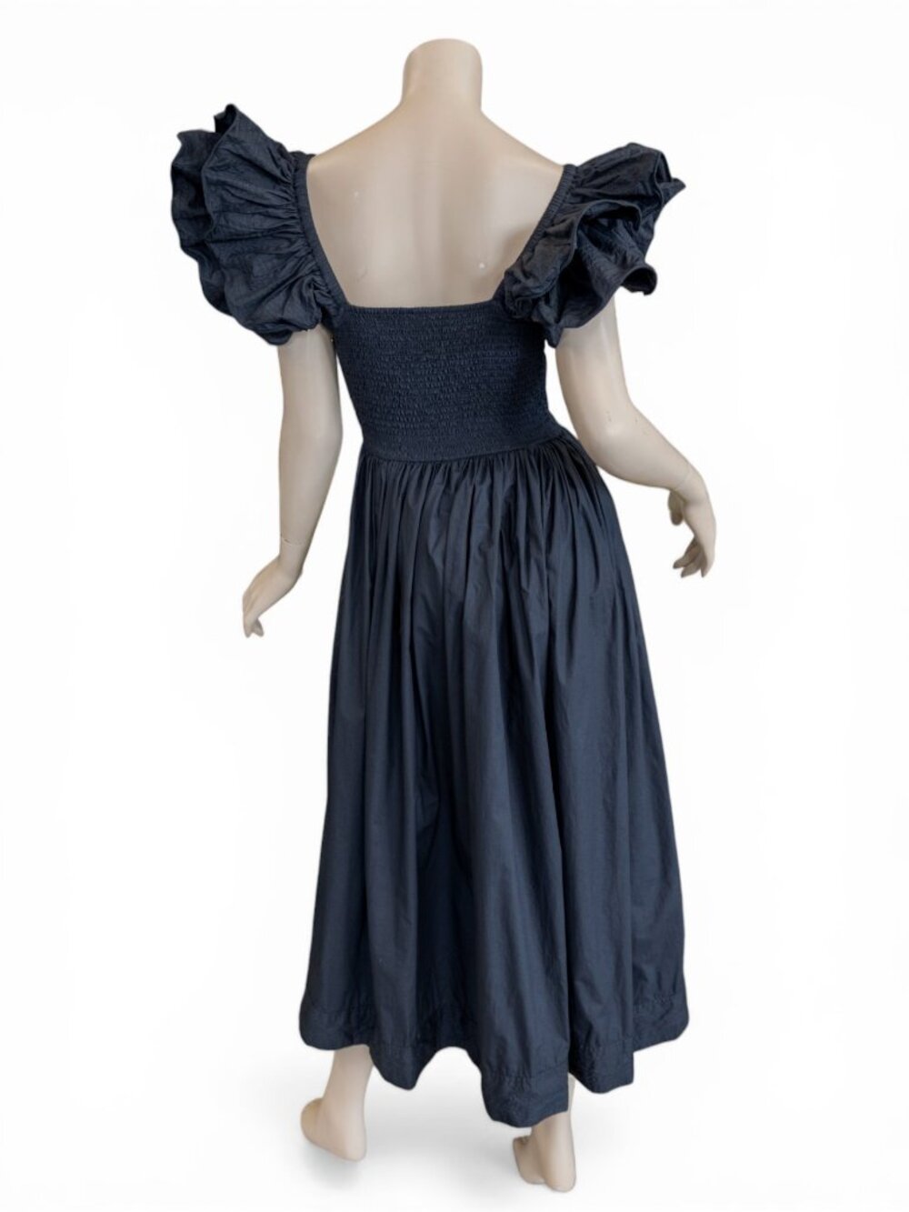 Cleobella Piper Midi Dress Black Organic Cotton Romantic Ruffle Sleeve Boho - Picture 9 of 14